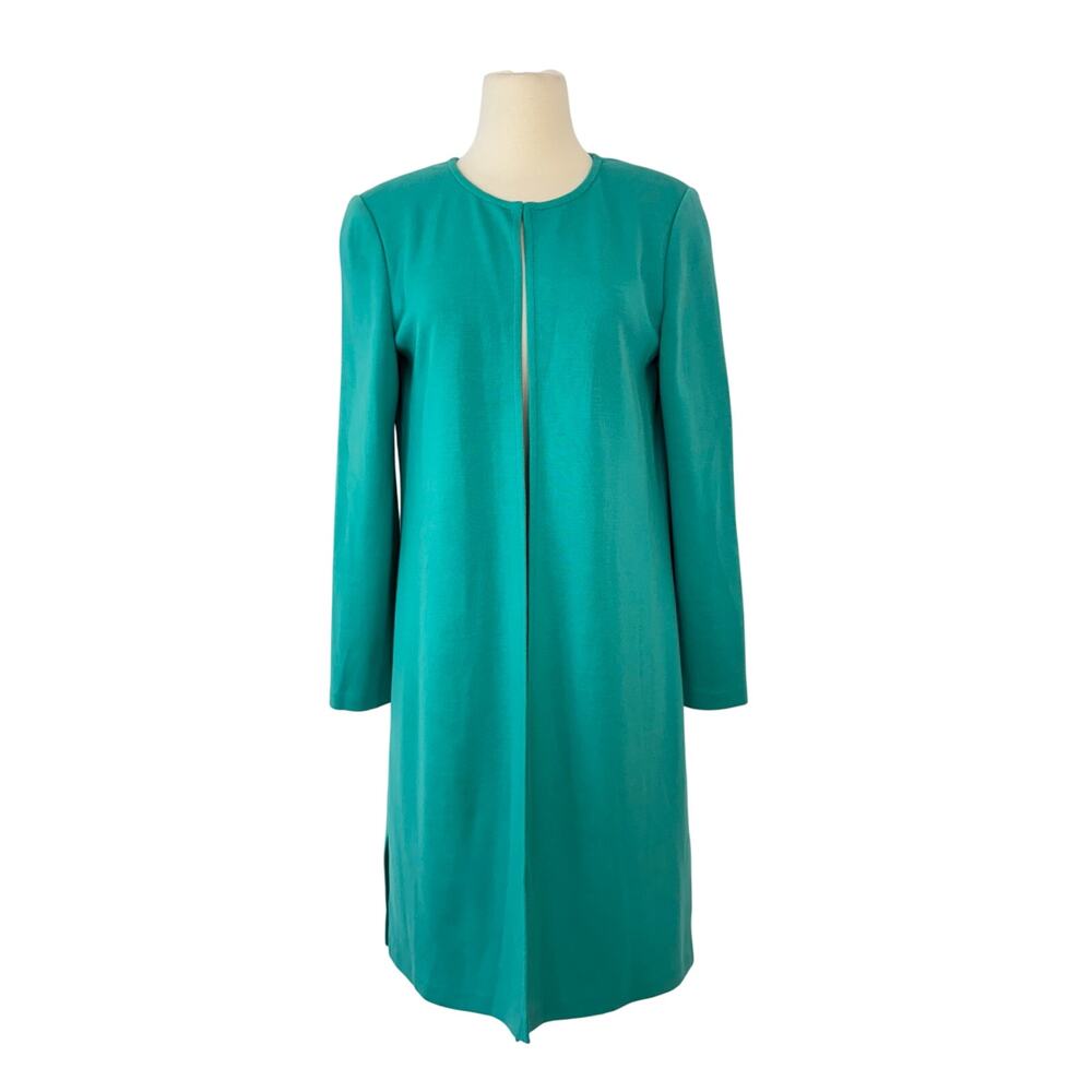 St. John Wool Knit Long Cardigan Sweater Poncho Long Sleeve Green Turquoise | 10